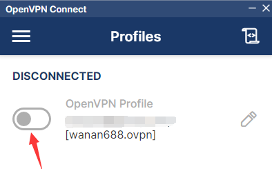 万安科技 Windows OpenVPN 教程 - 步骤6: 点击开关开始连接